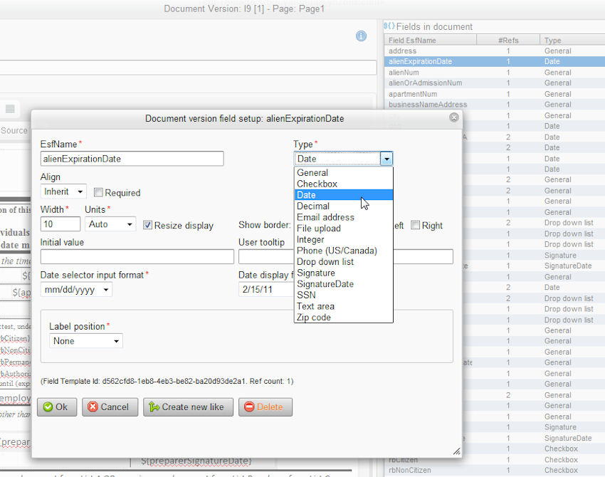 Document editor fields and parties